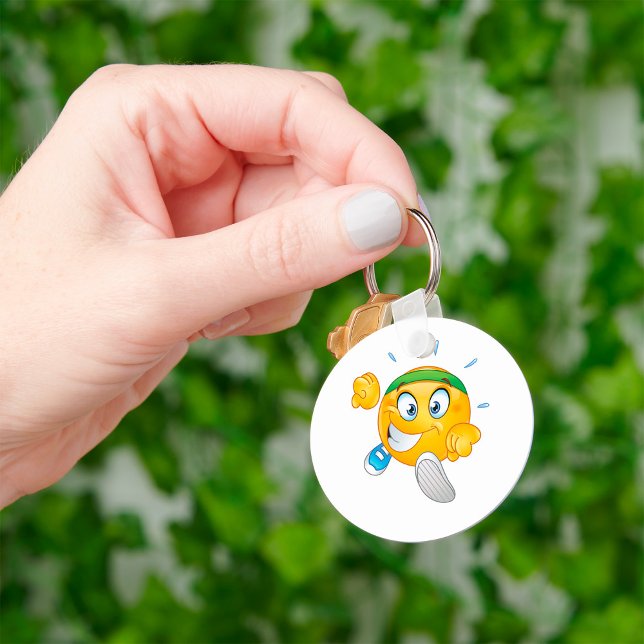 Happy Jogging Emoji Cartoon Runner Key Ring (Creator Uploaded)