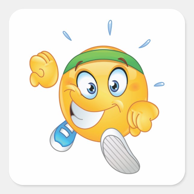 Happy Jogging Emoji Cartoon Runner Square Sticker (Front)