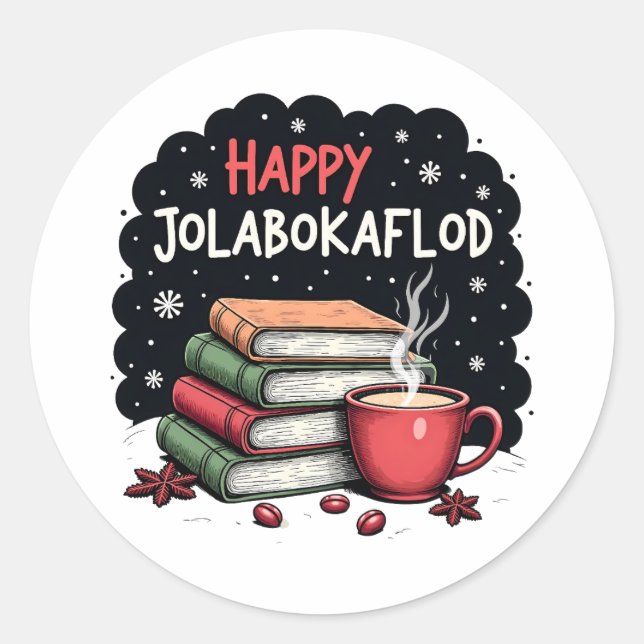 Happy Jolabokaflod Family Celebration Gift Classic Round Sticker (Front)