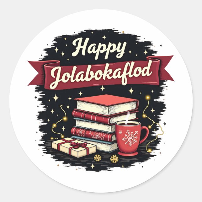 Happy Jolabokaflod Giftholida Invitation Classic Round Sticker (Front)