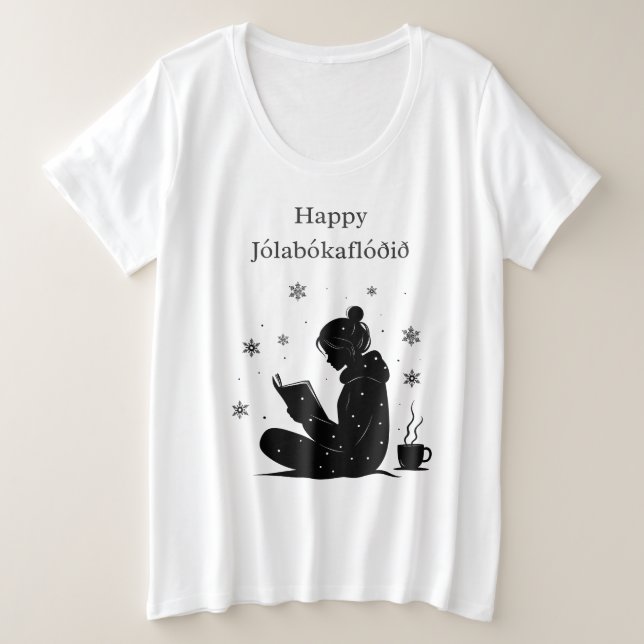 Happy Jolabokaflod – Icelandic Book Flood Gift Plus Size T-Shirt (Design Front)
