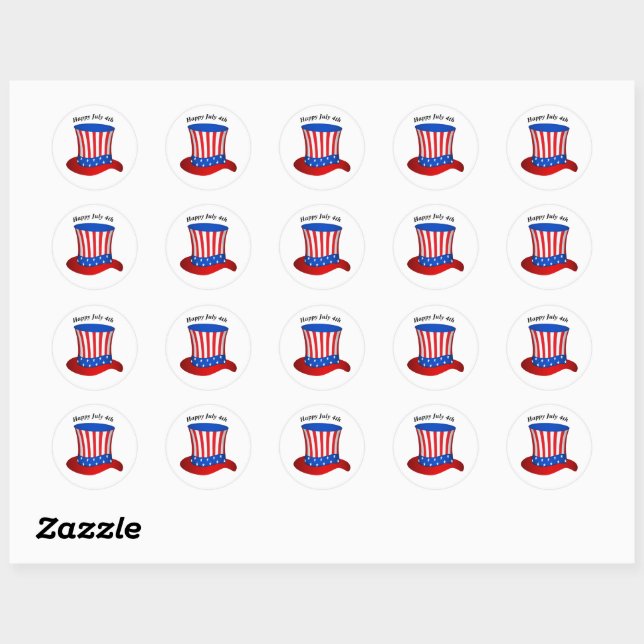Happy July 4th American flag hat Classic Round Sticker (Sheet)