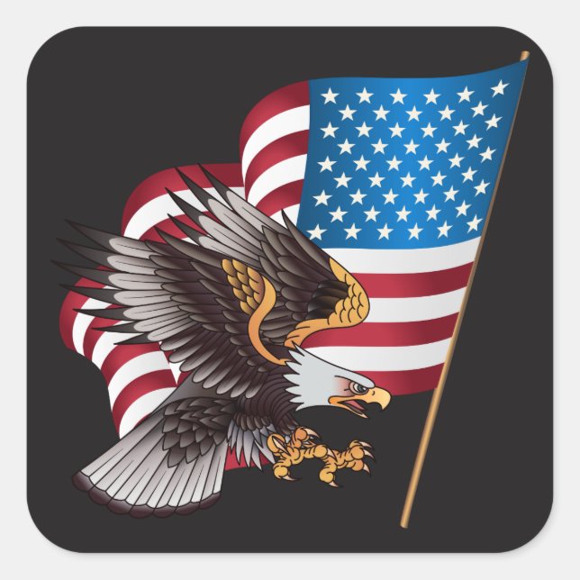 Happy July 4th American Flag with Eagle Square Sticker (Front)