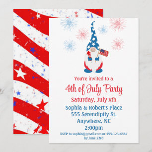 Happy July 4th Cute Gnome Fireworks Invitation