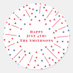 Happy July 4th Fireworks and Stars Custom Classic Round Sticker
