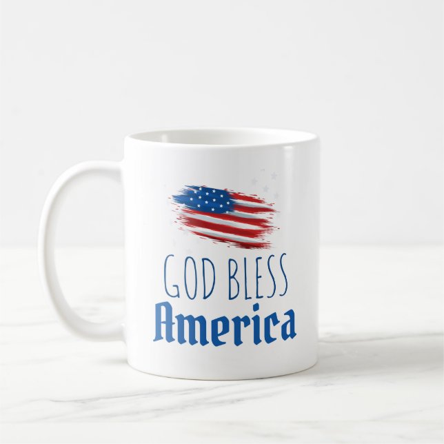 Happy July 4th Fourth of July GOD BLESS AMERICA Coffee Mug (Left)