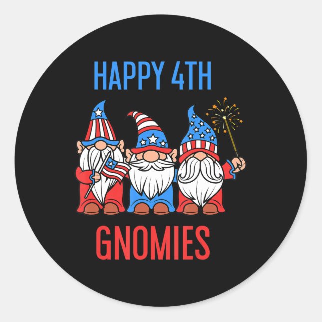 Happy July 4th Gnomies Patriotic Pride Gnomes USA  Classic Round Sticker (Front)