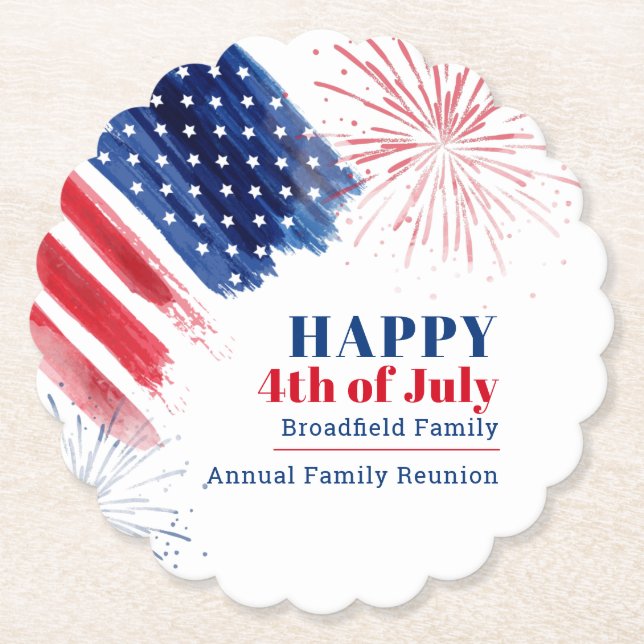 Happy July 4th Independence Day USA Family Reunion Paper Coaster (Front)
