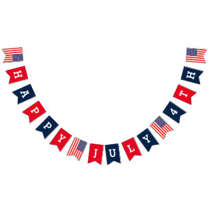 Happy July 4th US flag Bunting Banner Party Flags