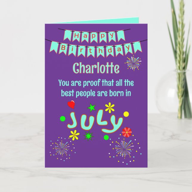 Happy July Birthday Folded Greeting Card (Front)