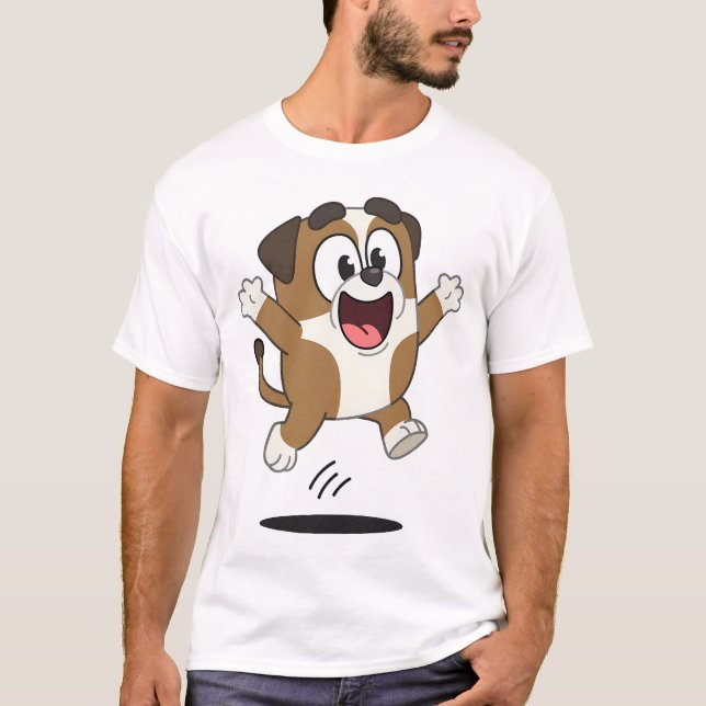 Happy Jumping Cartoon Dog T-Shirt (Front)