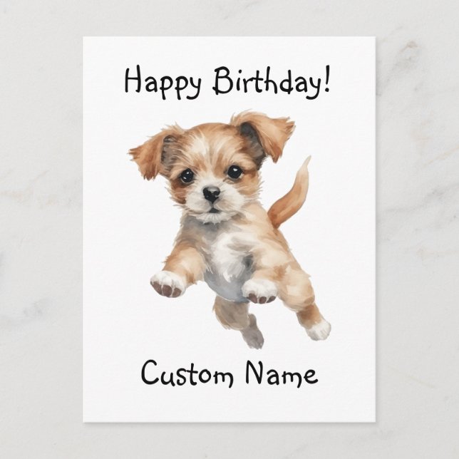 Happy Jumping Dog Art – Happy Birthday  Postcard (Front)
