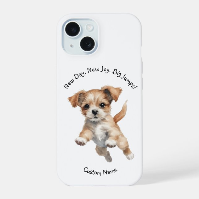 Happy Jumping Dog Art – Happy iPhone 15 Case (Back)