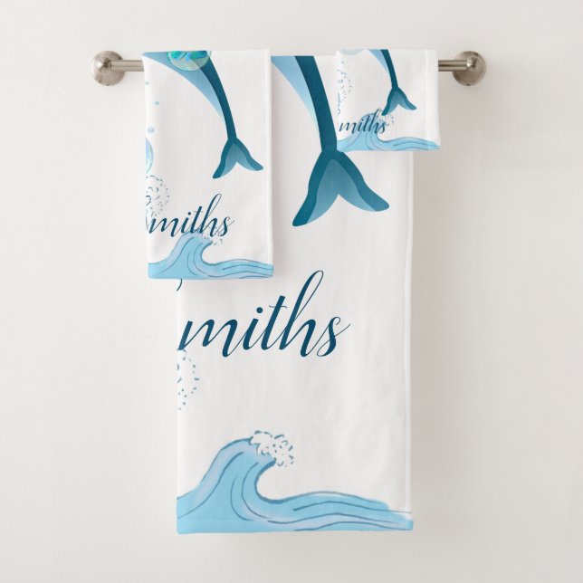 Happy Jumping Dolphin with Bubbles Bath Towel Set (Insitu)