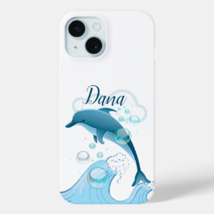 Happy Jumping Dolphin with Bubbles iPhone 15 Case