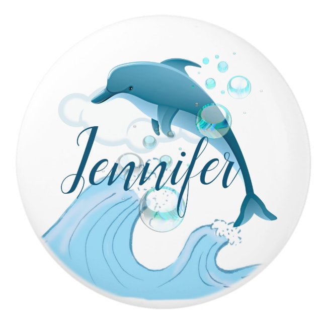 Happy Jumping Dolphin with Bubbles Ceramic Knob (Front)