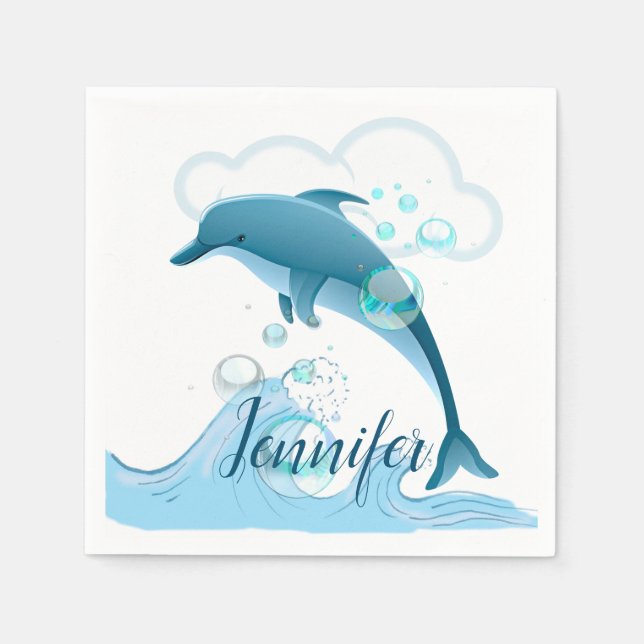 Happy Jumping Dolphin with Bubbles Napkin (Front)