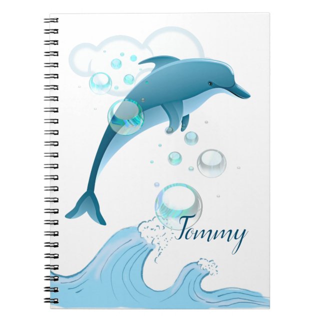 Happy Jumping Dolphin with Bubbles Notebook (Front)
