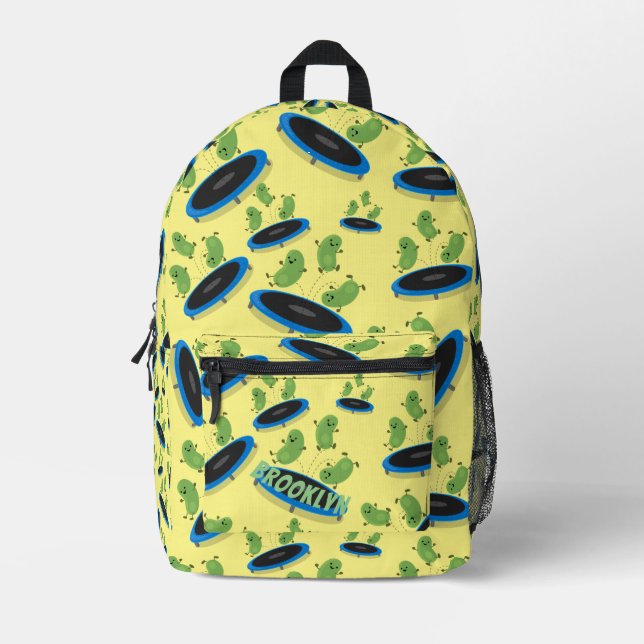 Happy jumping green beans cartoon pattern printed backpack (Front)
