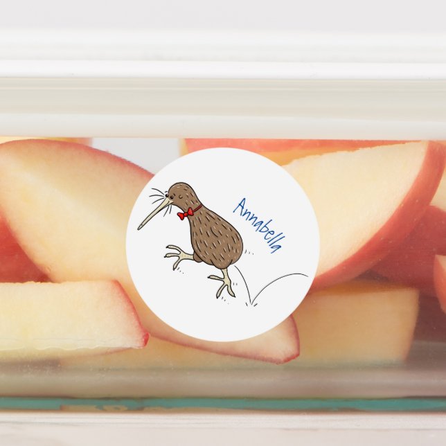 Happy jumping kiwi with bow tie cartoon design (Affixed)