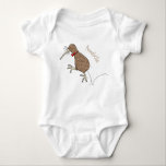 Happy jumping kiwi with bow tie cartoon design baby bodysuit<br><div class="desc">For kiwi lovers! This happy kiwi bird jumping cartoon and is great fun.</div>