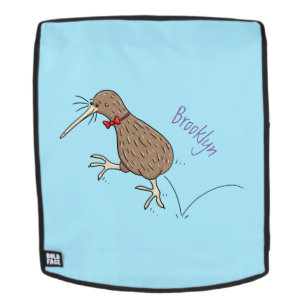 Happy jumping kiwi with bow tie cartoon design backpack