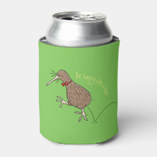 Happy jumping kiwi with bow tie cartoon design can cooler