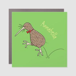 Happy jumping kiwi with bow tie cartoon design car magnet