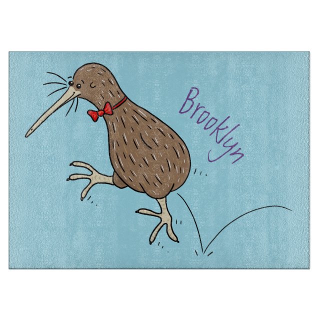 Happy jumping kiwi with bow tie cartoon design cutting board (Front)