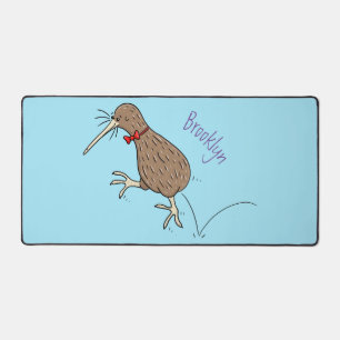Happy jumping kiwi with bow tie cartoon design desk mat