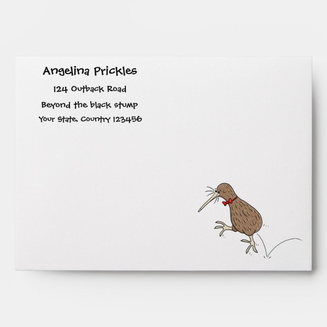 Happy jumping kiwi with bow tie cartoon design envelope (Front)