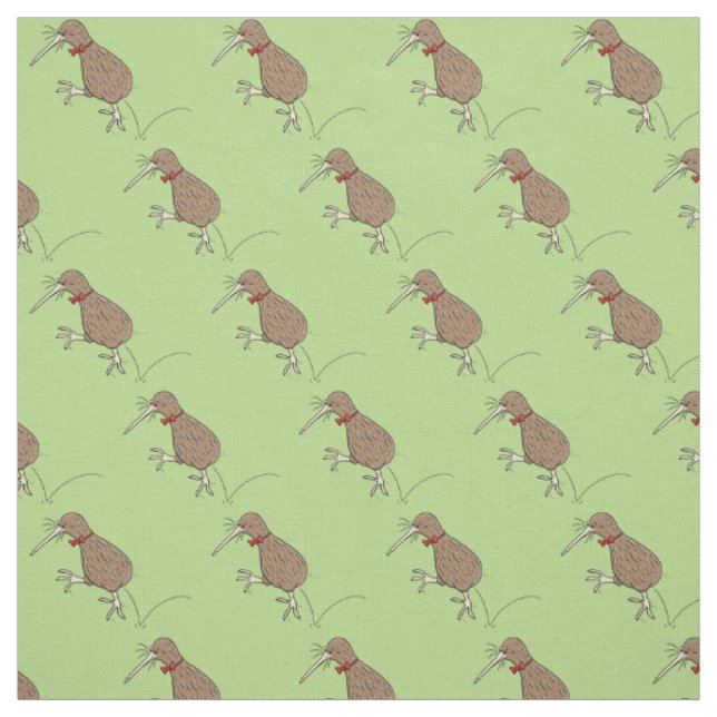 Happy jumping kiwi with bow tie cartoon design fabric (Swatch)