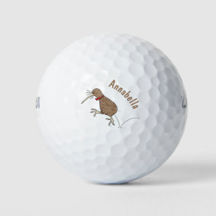Happy jumping kiwi with bow tie cartoon design golf balls