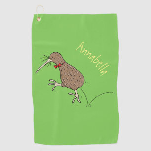 Happy jumping kiwi with bow tie cartoon design golf towel