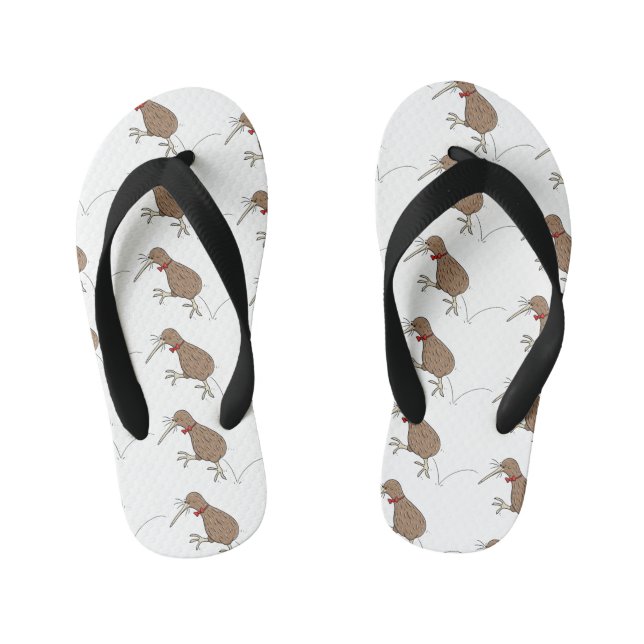 Happy jumping kiwi with bow tie cartoon design kid's jandals (Footbed)