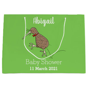 Happy jumping kiwi with bow tie cartoon design large gift bag