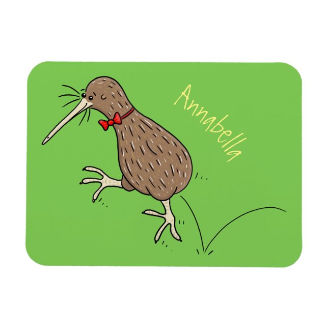 Happy jumping kiwi with bow tie cartoon design magnet (Horizontal)