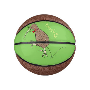 Happy jumping kiwi with bow tie cartoon design mini basketball