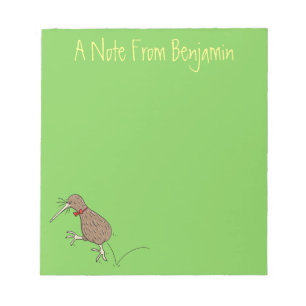 Happy jumping kiwi with bow tie cartoon design notepad