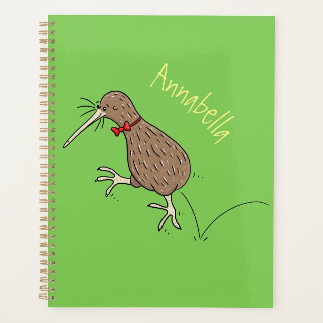 Happy jumping kiwi with bow tie cartoon design planner (Front)
