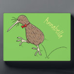 Happy jumping kiwi with bow tie cartoon design plaque<br><div class="desc">For kiwi lovers! This happy kiwi bird jumping cartoon and is great fun.</div>