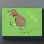 Happy jumping kiwi with bow tie cartoon design plaque<br><div class="desc">For kiwi lovers! This happy kiwi bird jumping cartoon and is great fun.</div>