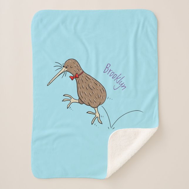 Happy jumping kiwi with bow tie cartoon design  sherpa blanket (Front)