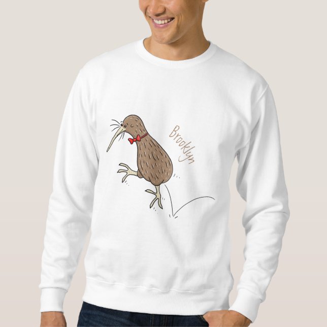 Happy jumping kiwi with bow tie cartoon design sweatshirt (Front)