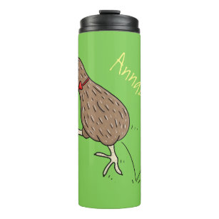 Happy jumping kiwi with bow tie cartoon design thermal tumbler