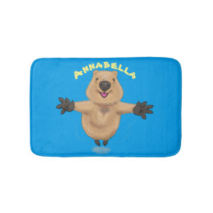 Happy jumping quokka cartoon design bath mat