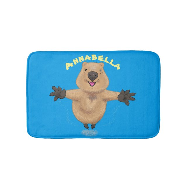 Happy jumping quokka cartoon design bath mat (Front)