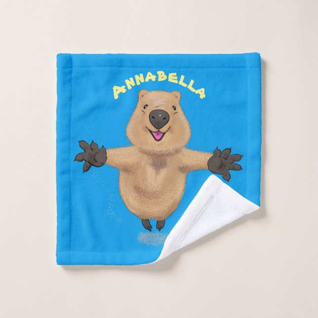 Happy jumping quokka cartoon design bath towel set (Wash Cloth)