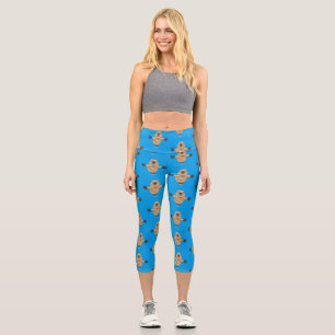 Happy jumping quokka cartoon design capri leggings