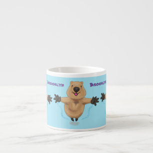 Happy jumping quokka cartoon design espresso cup